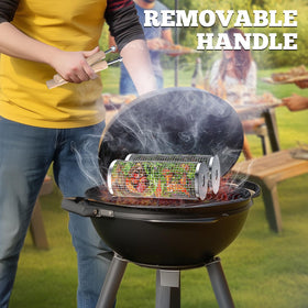 Ivtivfu basket for grilling vegetables and seafood evenly over flame.