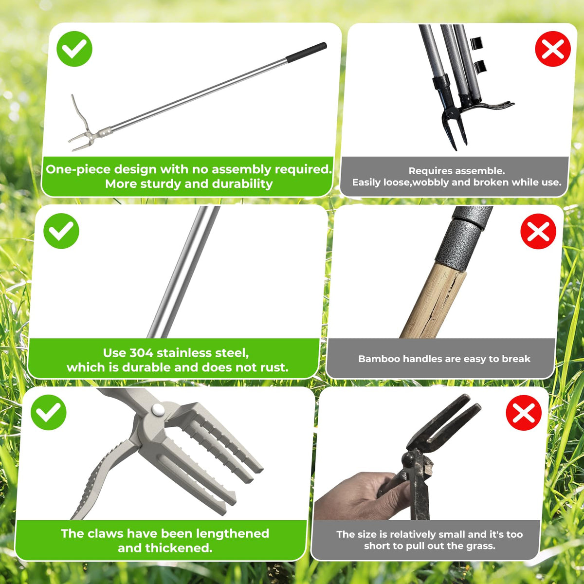 IVVIC stainless steel weeder close-up shows rustproof finish for long-term use