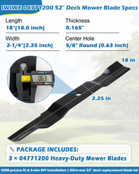 IWIWE blades geometry detail shows exact 52 inch size for precise fit