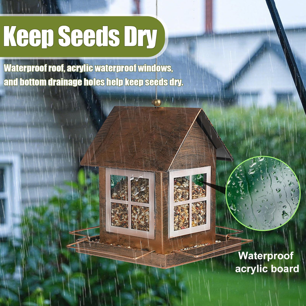 IWNTWY hanging design bird feeder for outdoor garden or yard.