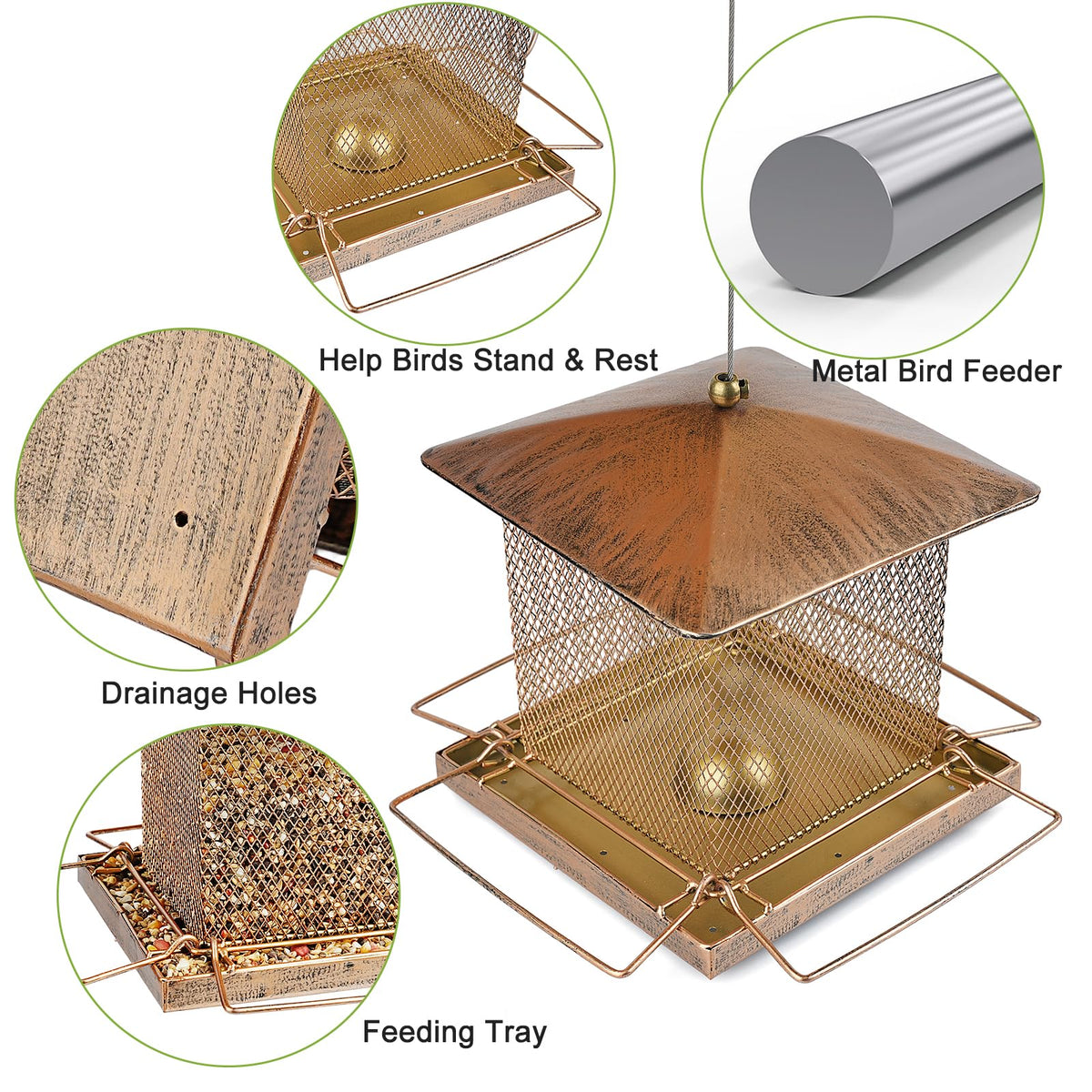 IWNTWY large-capacity 3.5 lb tray keeps seeds available for visiting birds.