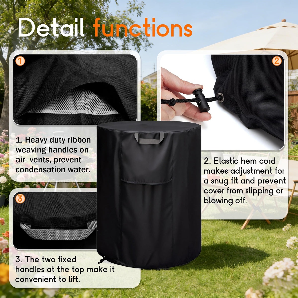 IWVE 600D Oxford fabric provides tear resistance for outdoor storage.