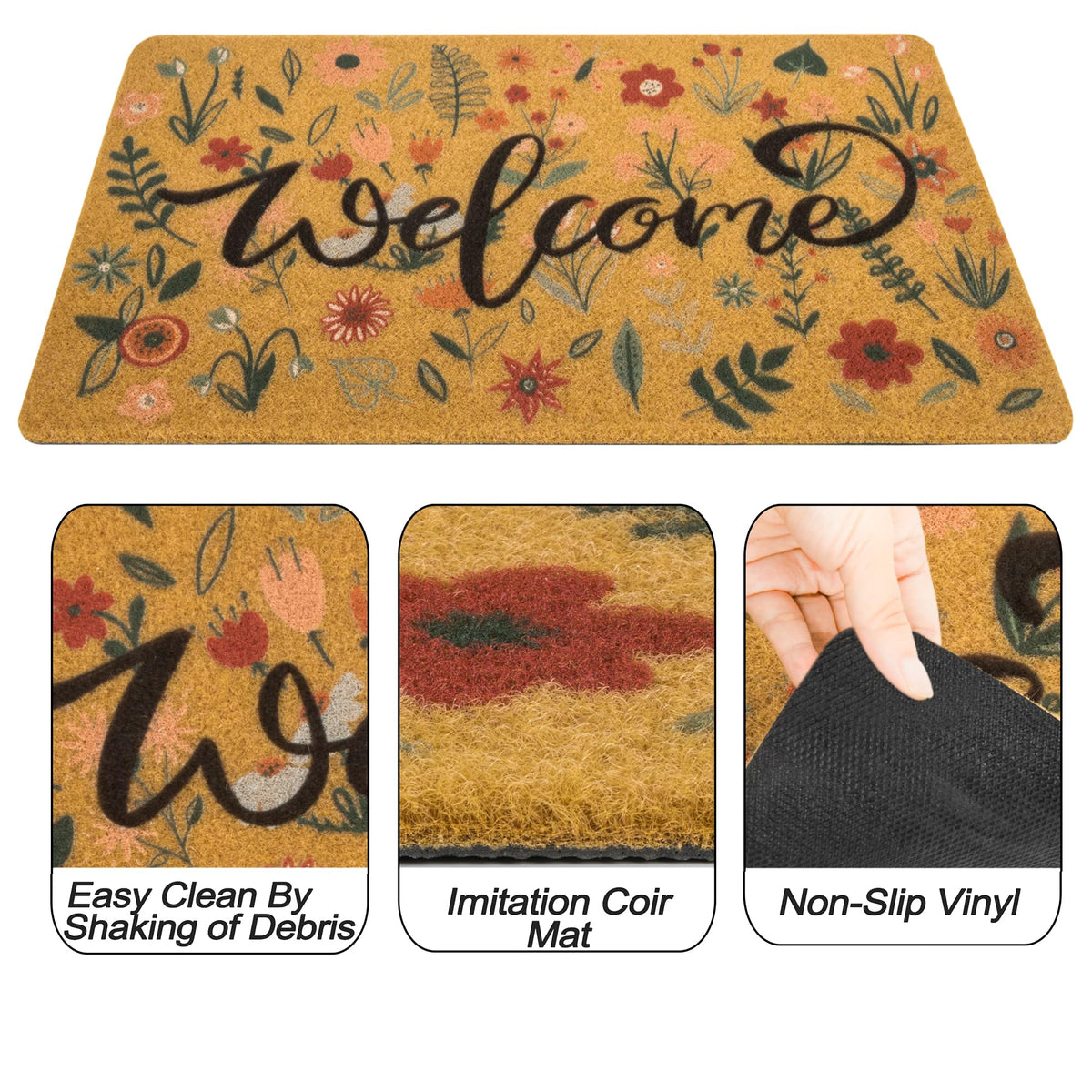IZUS Floral Welcome Doormat compact size 45x75cm for small spaces