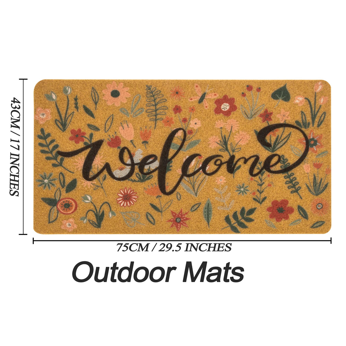 IZUS Floral Welcome Doormat faux coir texture with natural look