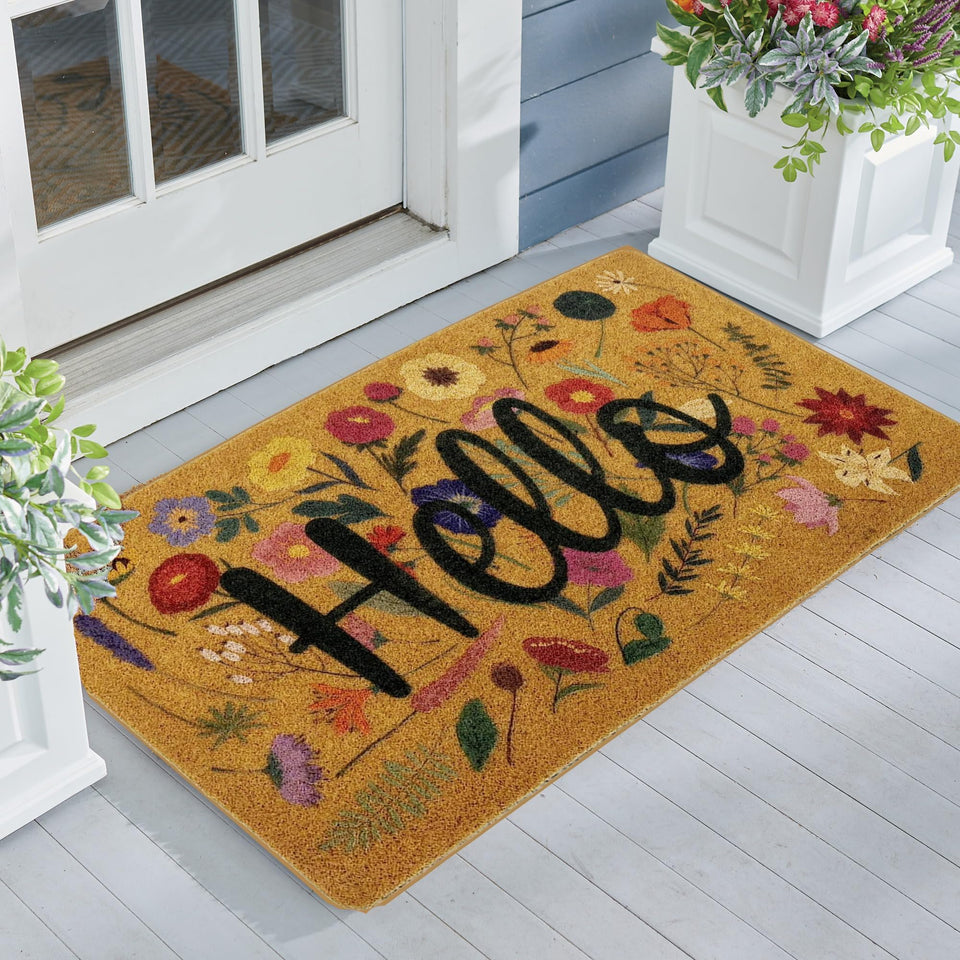 IZUS Floral Welcome Doormat, 17x29 inches, ideal for front doors and outdoor entrances.