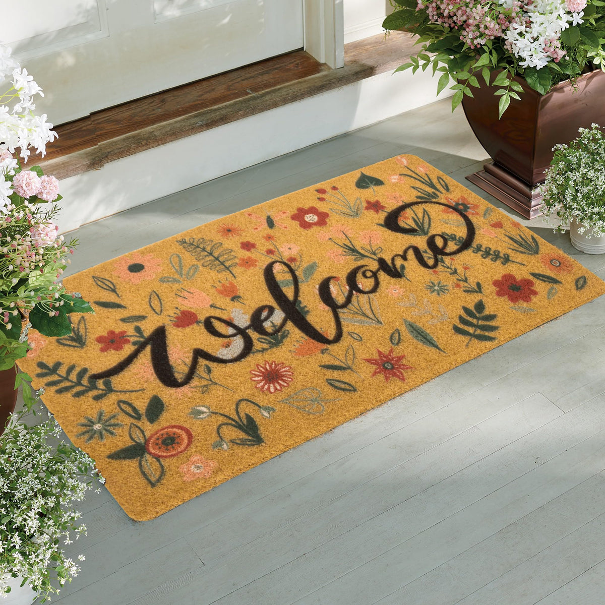 IZUS Floral Welcome Doormat enhances holiday ambiance at the entry