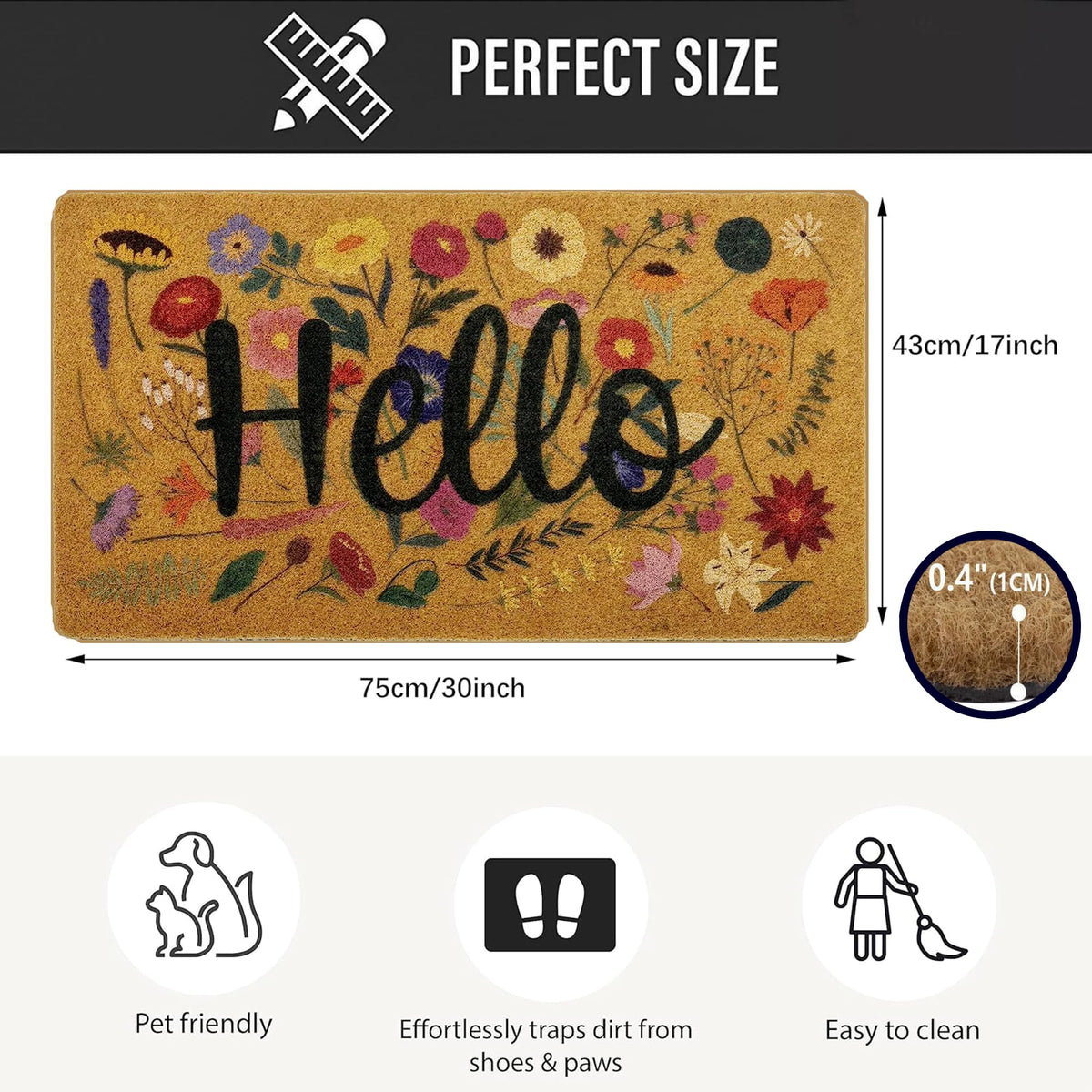 IZUS decorative entrance mat enhances garden and porch visuals for welcoming curb appeal.