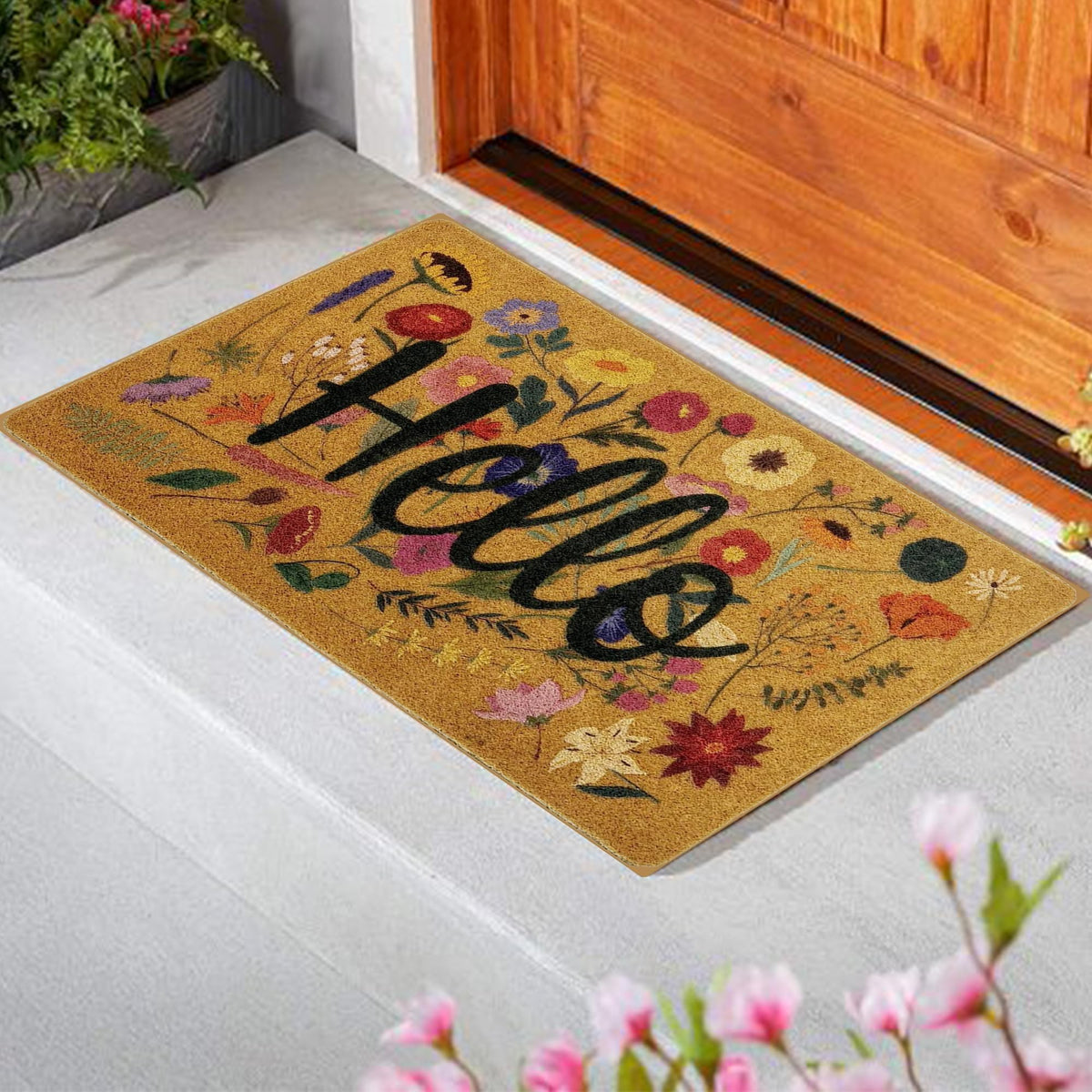 IZUS faux coir texture doormat adds natural appeal with easy cleaning.