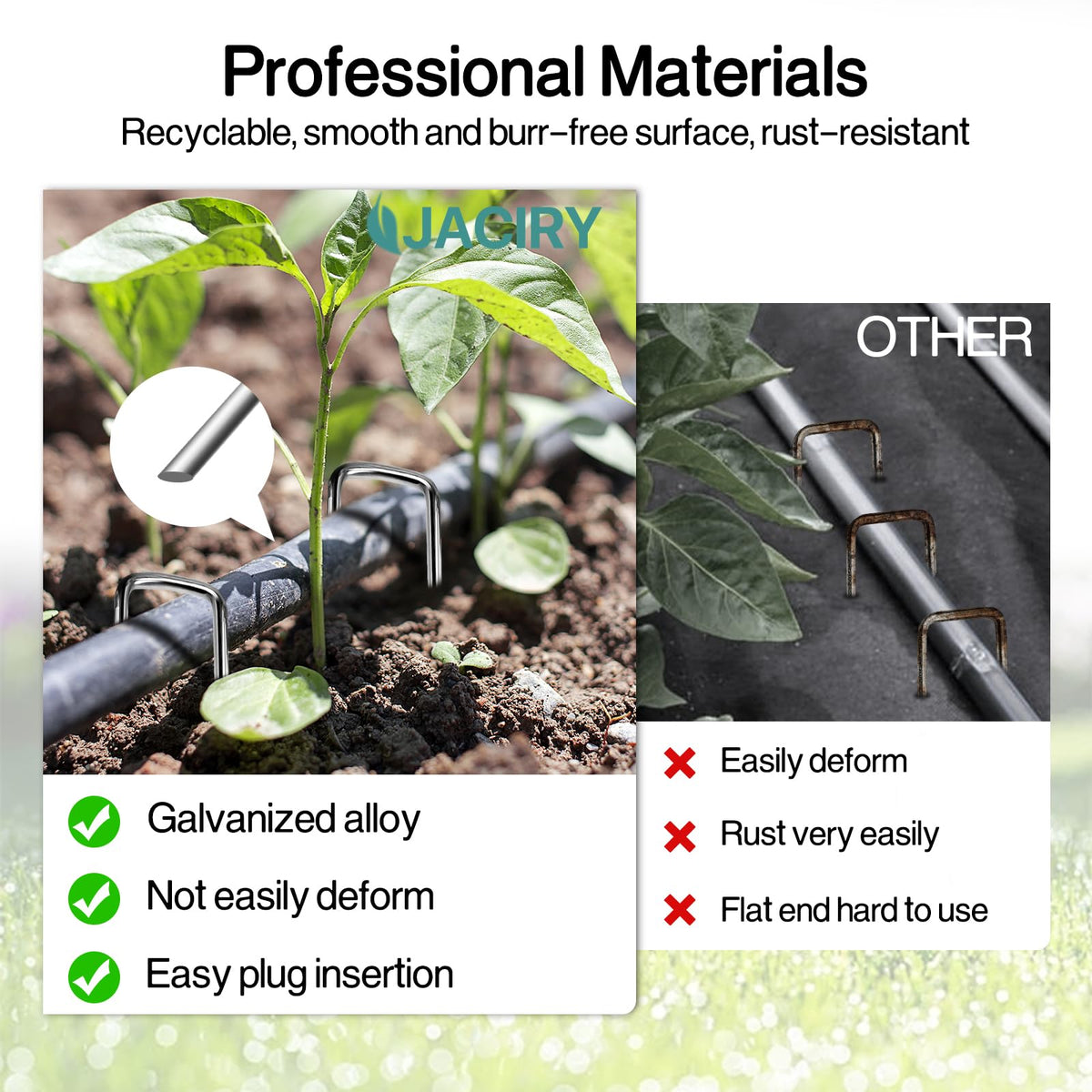 Jaciry yard stakes 5in in soil: easy insertion with sharp ends.