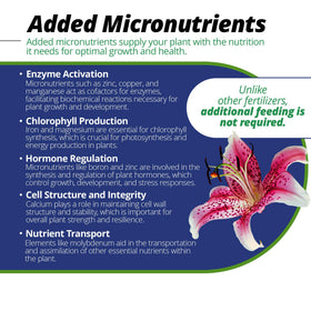 Powder dissolves in water to create convenient, multi-gallon fertilizer feed.