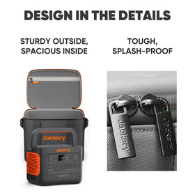 Jackery carrying case bag shows splash-resistant zipper during light rain.