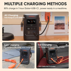 Jackery Explorer 240D solar charging capability for remote trips.