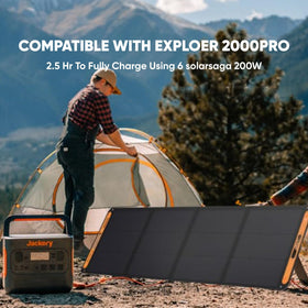Jackery SolarSaga 200W paired with Explorer power stations for off-grid energy.