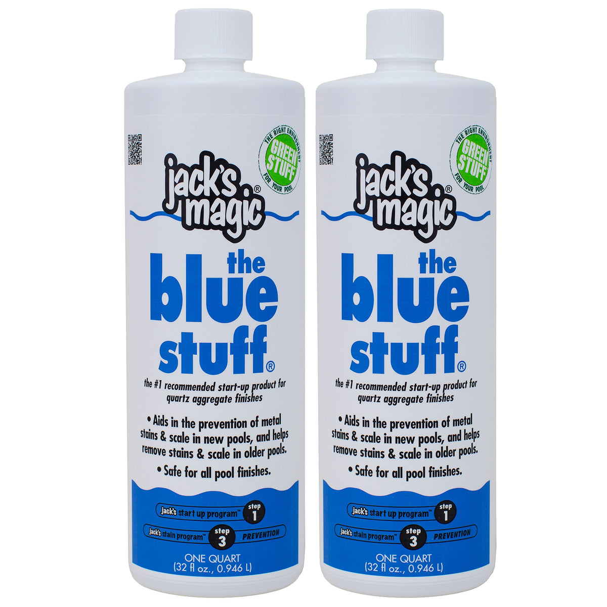 Jack's Magic The Blue Stuff bottle pour for plaster pools removes stains and reduces plaster dust.