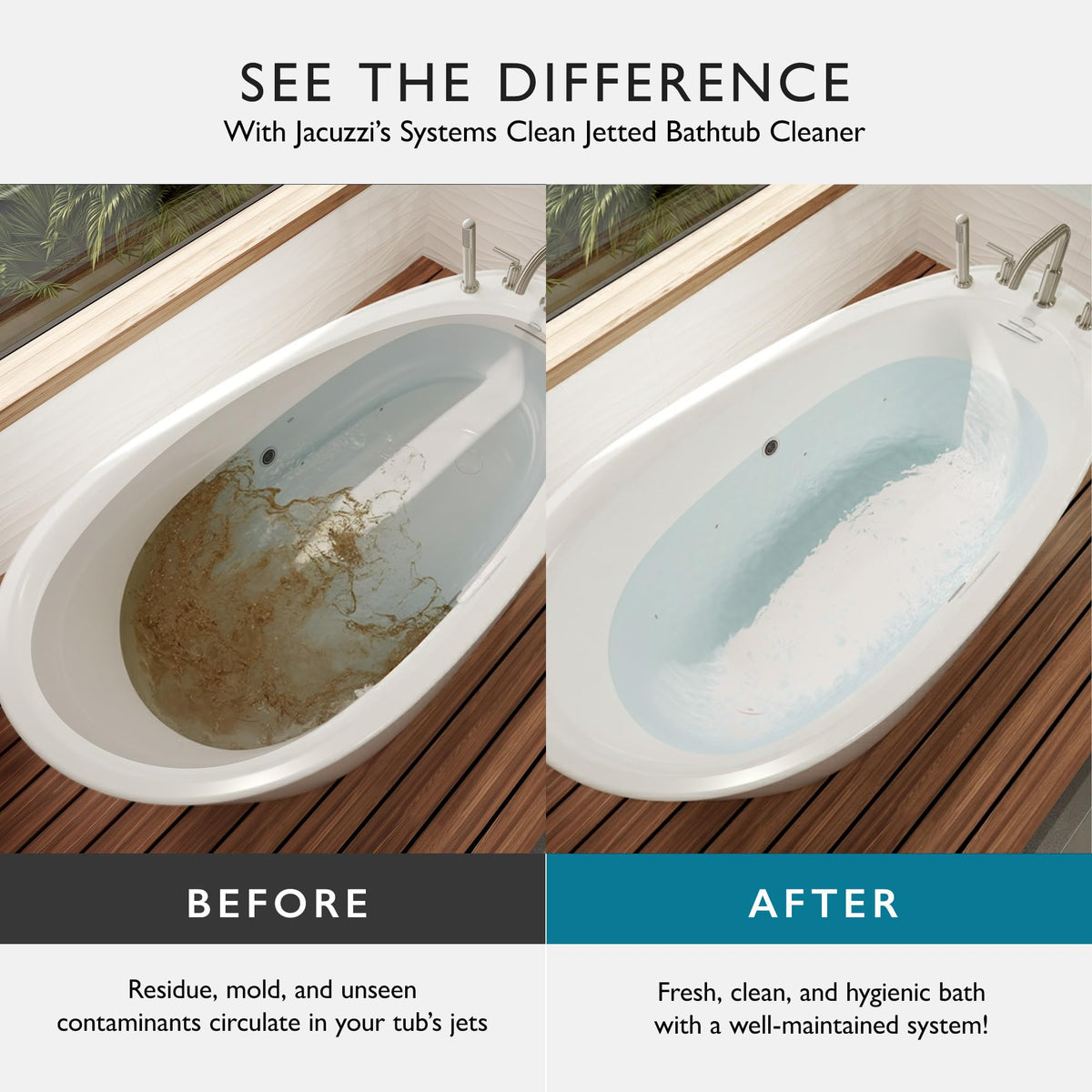 Jacuzzi Systems Cleaner bottle dispensing — product in action for quick maintenance.