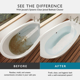 Jacuzzi Systems Cleaner bottle dispensing — product in action for quick maintenance.