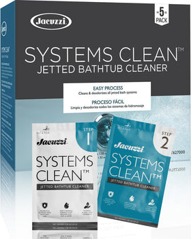 Jacuzzi Systems Cleaner bottle and packaging — convenient 2-step tub cleaning solution.