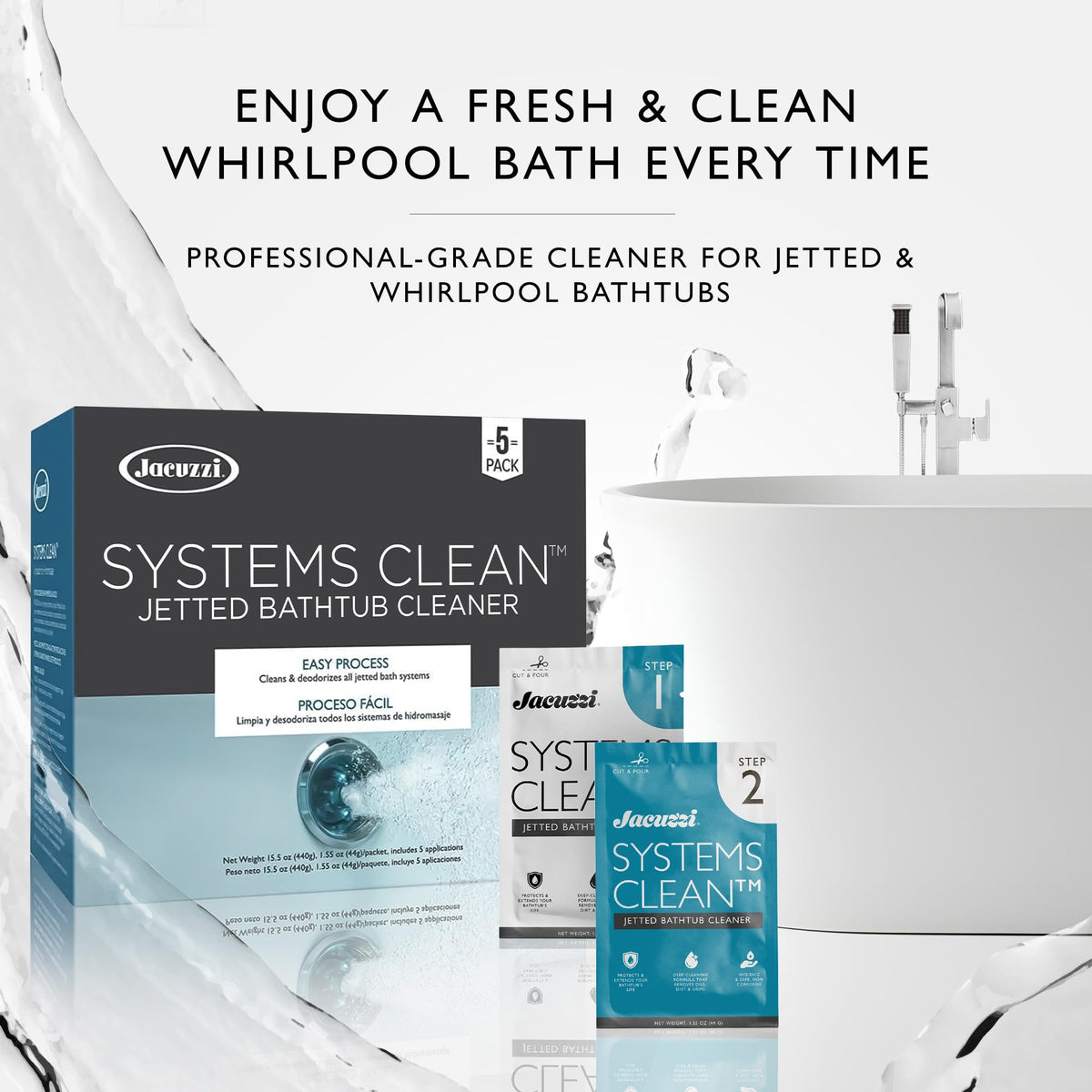 Jacuzzi Systems Cleaner jet tub interior — shows jets poised for deep cleaning.