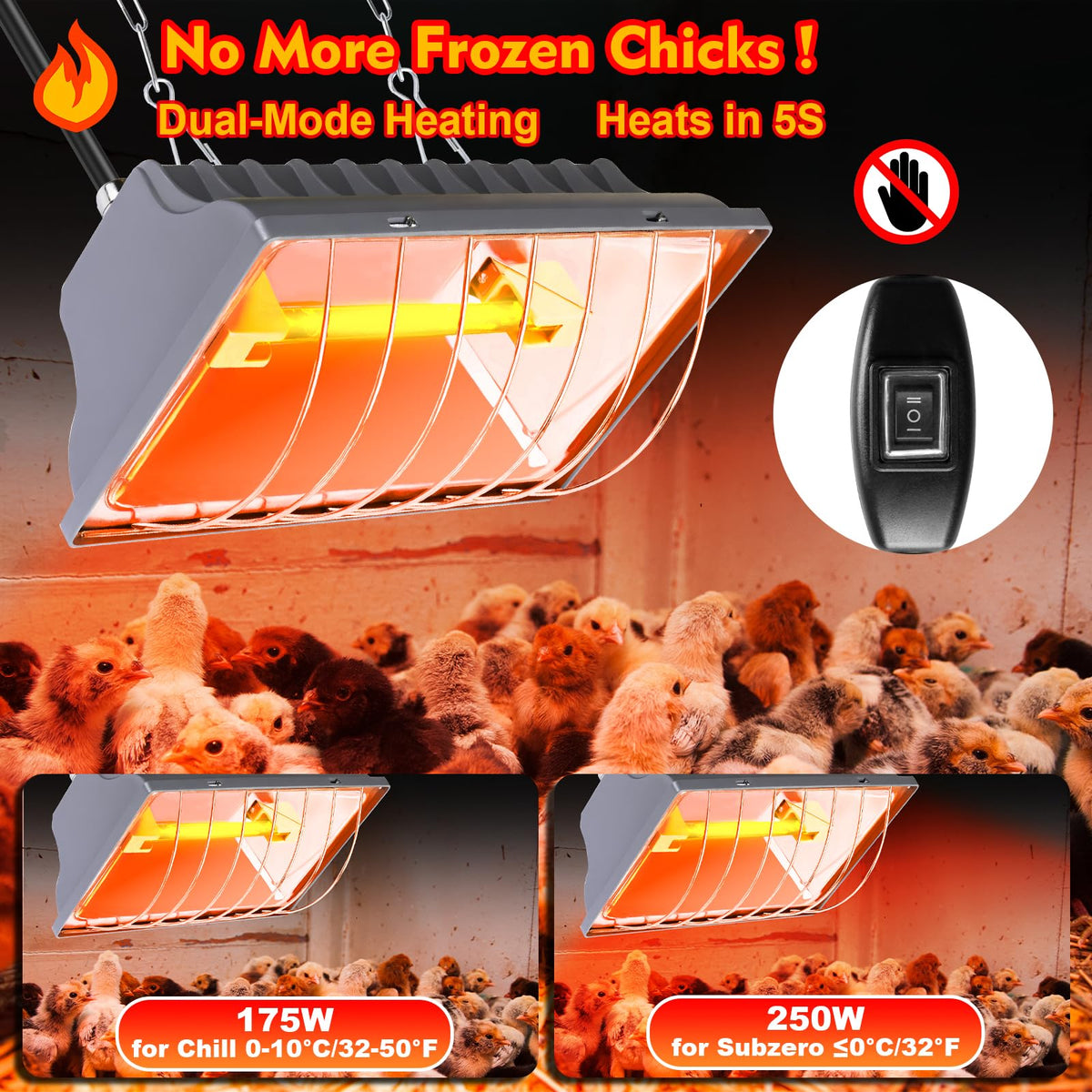 Jaenmsa brooder lamp with 360-degree heating ensures even warmth across two square meters.