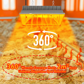 Jaenmsa infrared heat bulbs included for quick, efficient warmth in cold coop days.