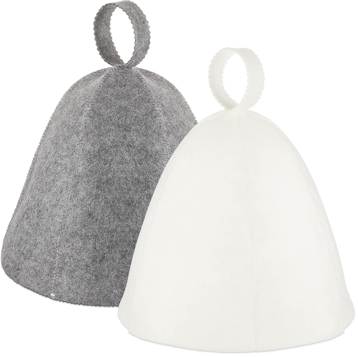 JaGely sauna hat in gray and white showing bottom circle for a comfortable fit.