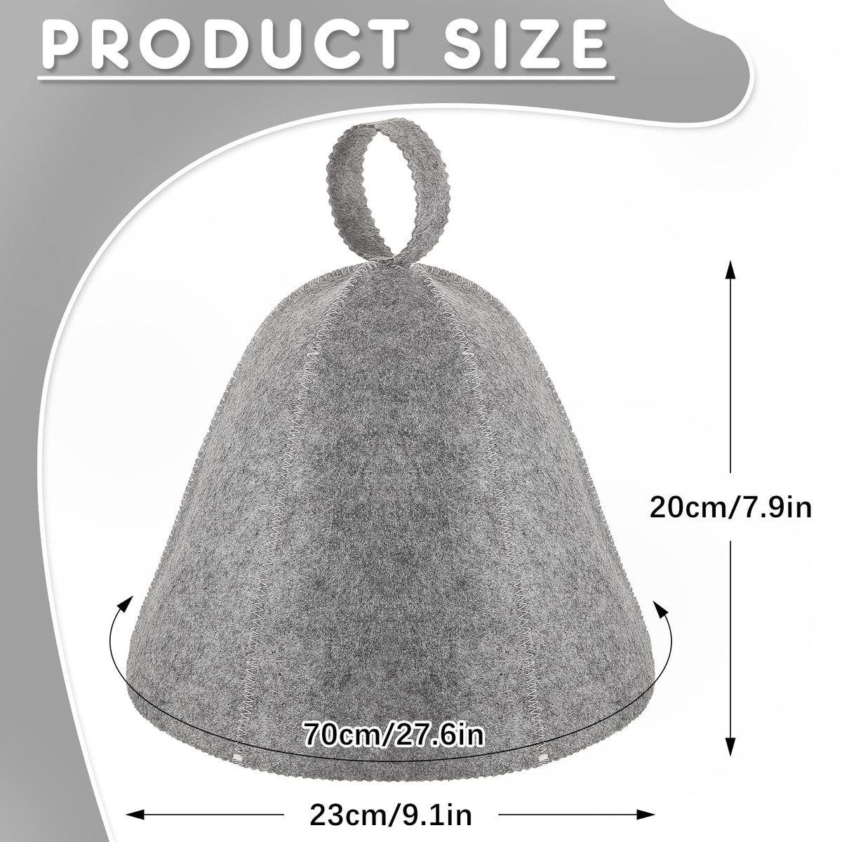 JaGely sauna hat gray and white pack demonstrates height for full head coverage.