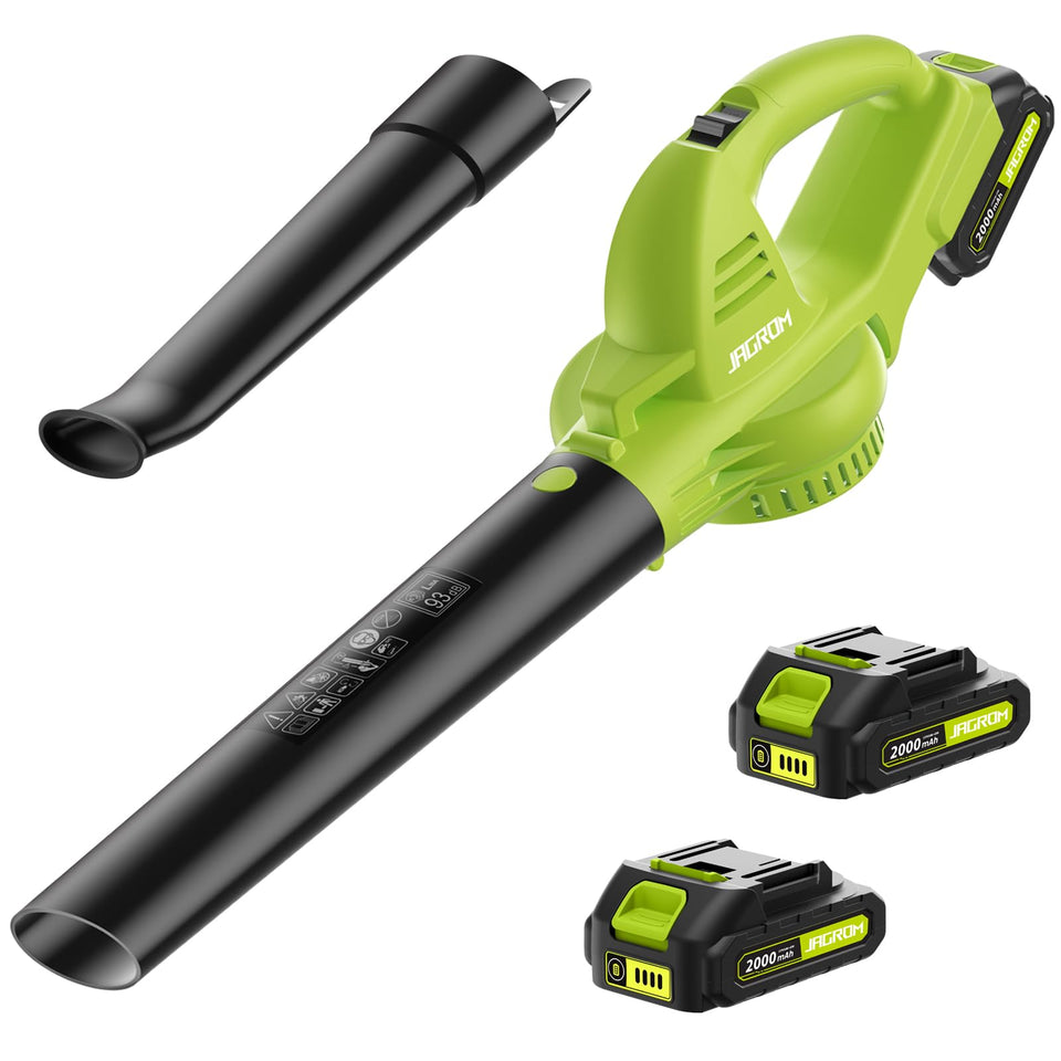 JAGROM cordless leaf blower delivers 130 mph airflow for fast outdoor cleanup.