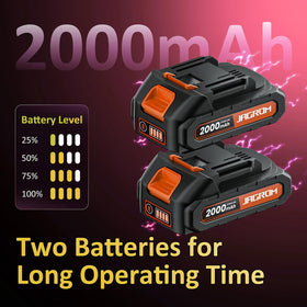 JAGROM two 2.0Ah batteries on charger extend yard work time