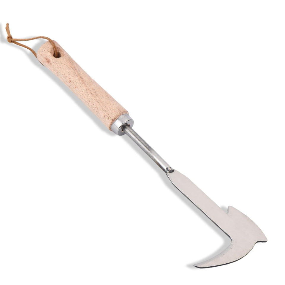 Jahenway Crack Weeder with axe-shaped blade removes weeds from cracks.