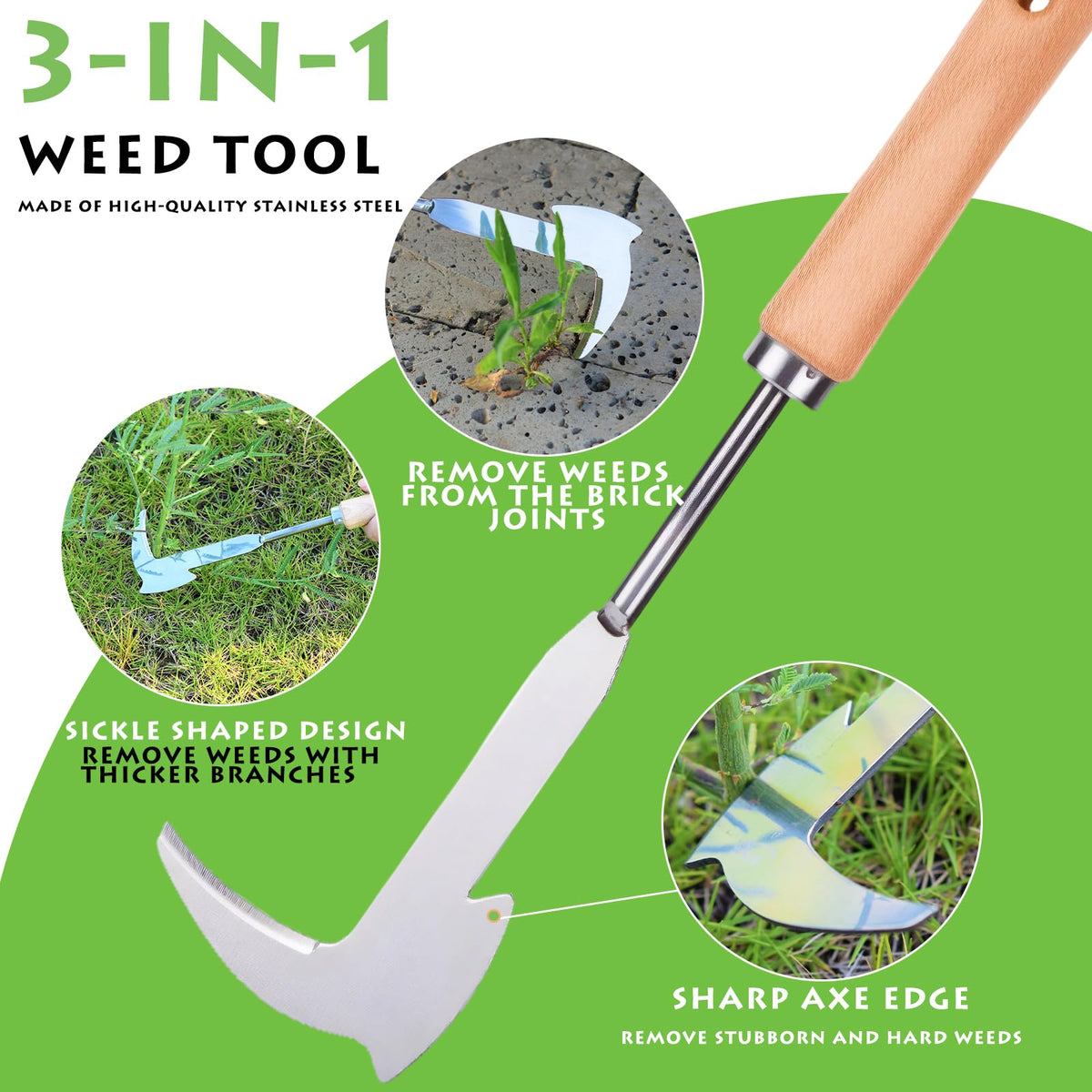 Jahenway Crack Weeder narrow blade fits tight gaps between bricks and pavers.