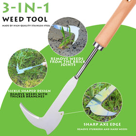 Jahenway Crack Weeder narrow blade fits tight gaps between bricks and pavers.