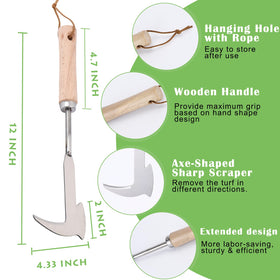 Jahenway Crack Weeder wooden handle provides a comfortable grip during gardening.