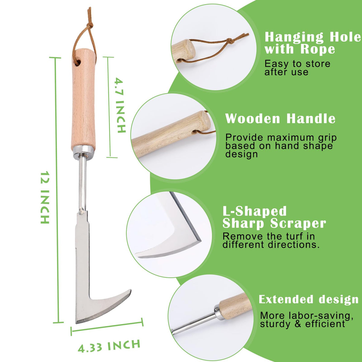 Jahenway Crack Weeder wooden handle offers comfortable grip during use