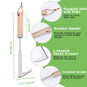 Jahenway Crack Weeder wooden handle offers comfortable grip during use