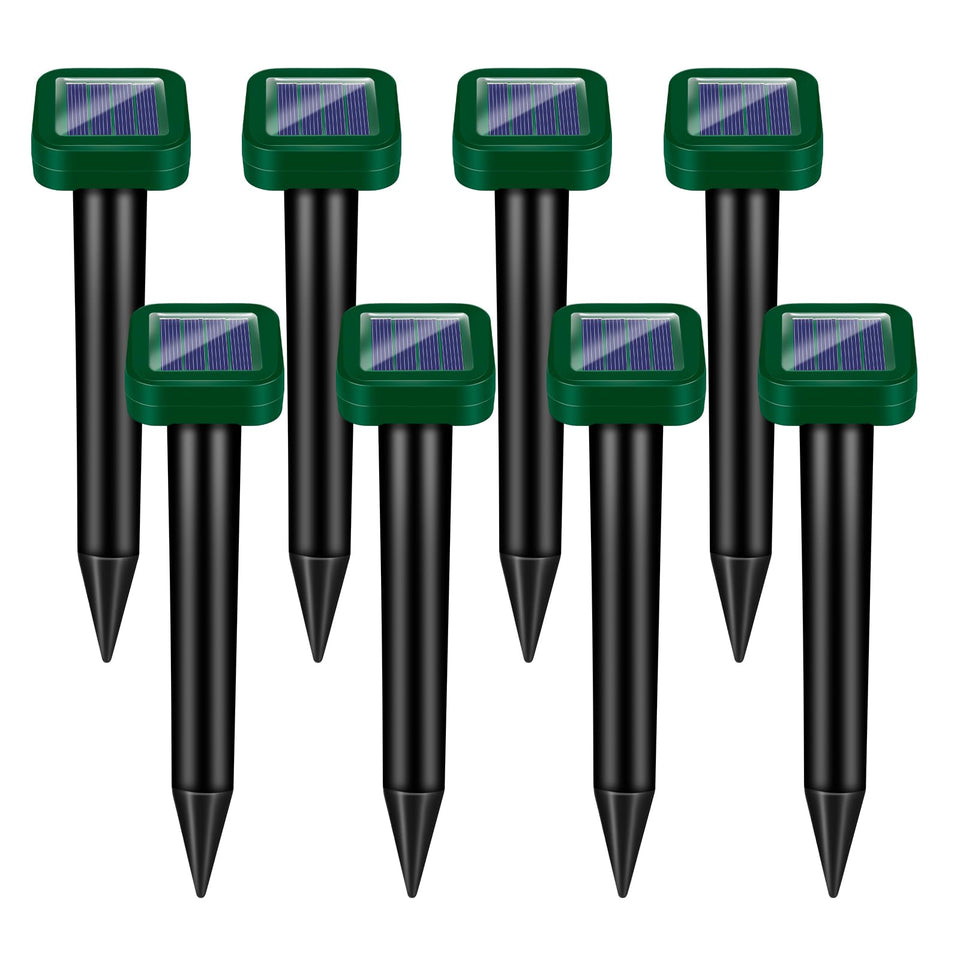 Jahy2Tech 2026 solar ultrasonic mole deterrent stake protecting a lawn from burrowing pests