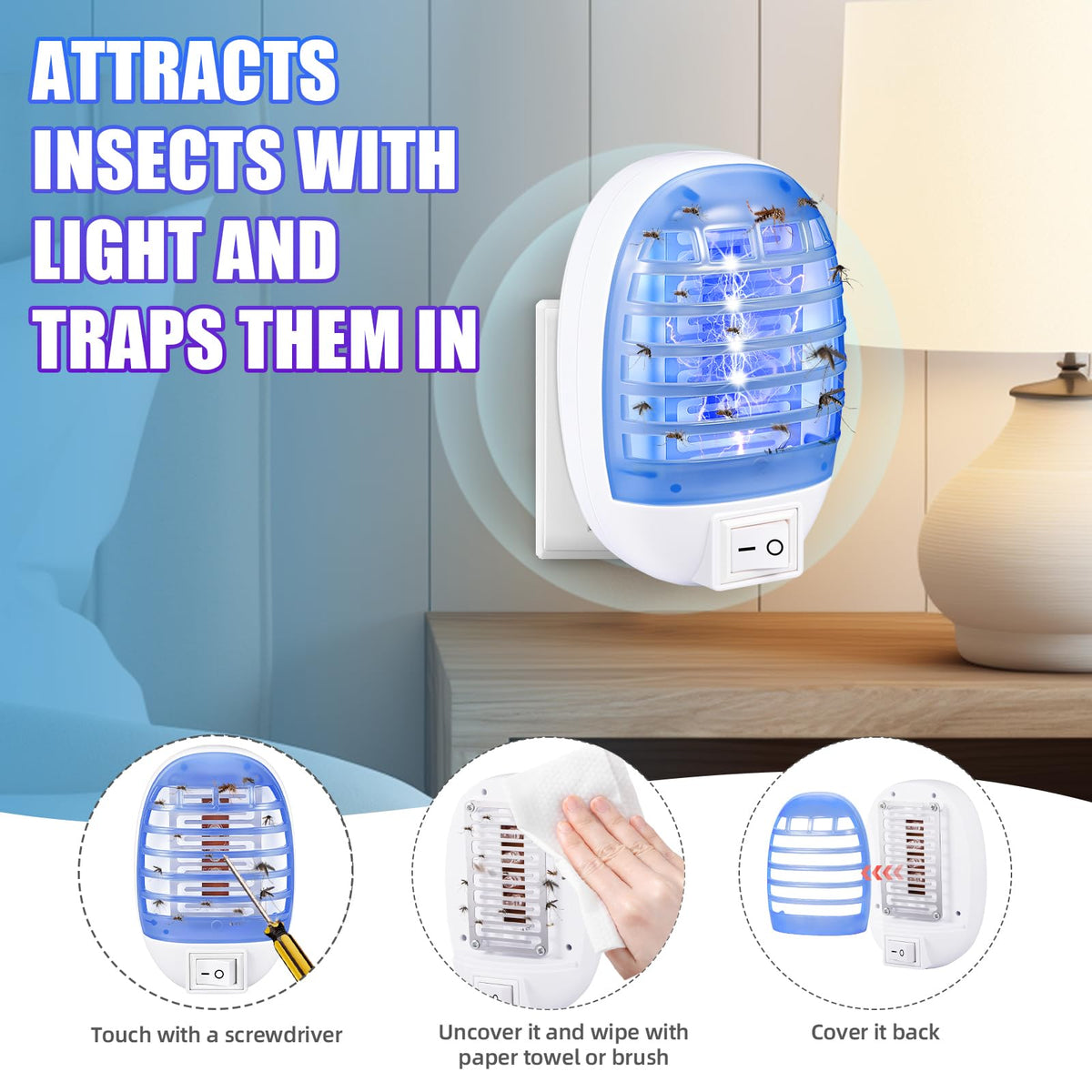 Jahy2Tech 6-pack bug zapper kitchen-use keeps counters fresh with toxin-free design.