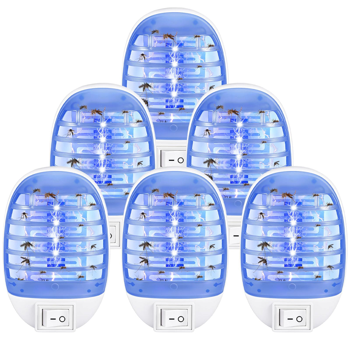 Jahy2Tech 6-pack bug zapper outlet front provides quiet, odorless protection for bedrooms.