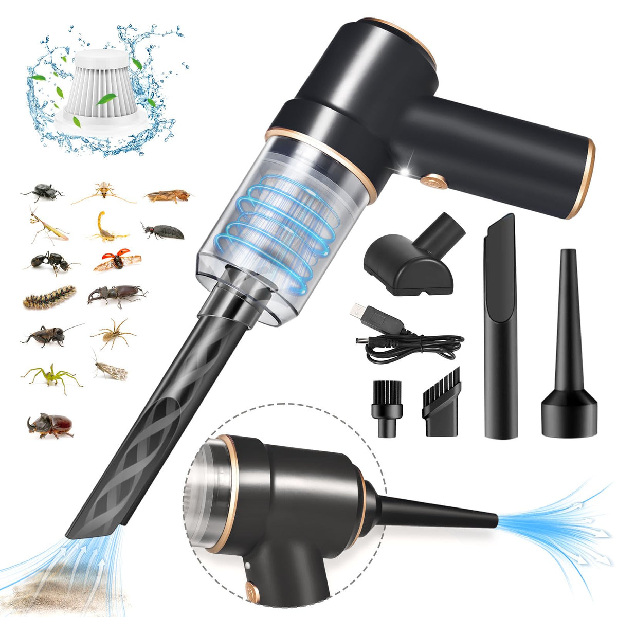 Jahy2Tech bug vacuum catcher front view for quick indoor bug pickup.