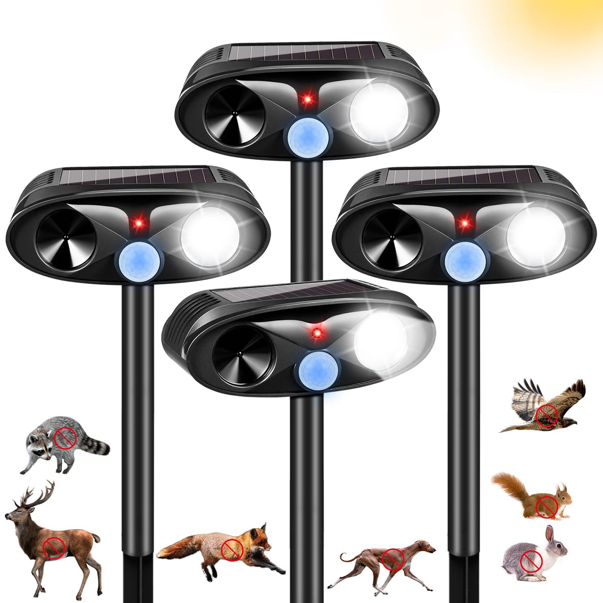 Jahy2Tech four-pack solar ultrasonic deer repellent guarding 5,000 sq ft garden