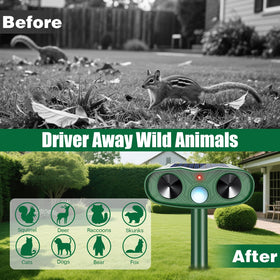 Green Jahy2Tech solar powered repeller guarding a yard