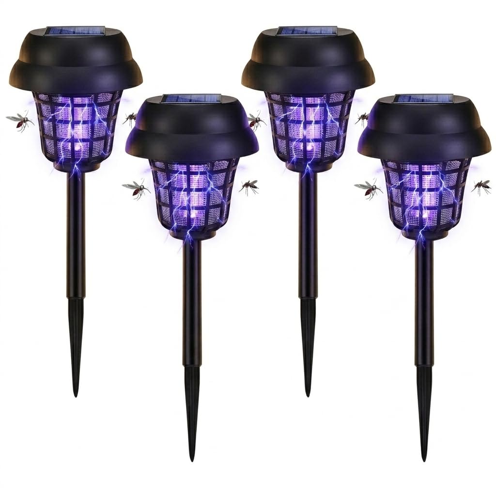 Jahy2Tech solar bug zapper in backyard setup delivering efficient pest control for evenings outdoors.