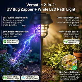 Jahy2Tech solar bug zapper UV light detail attracting mosquitoes for fast elimination.