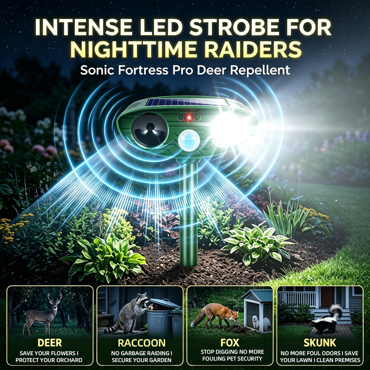 Jahy2Tech Sonic Fortress Pro solar panel top powers maintenance-free operation.