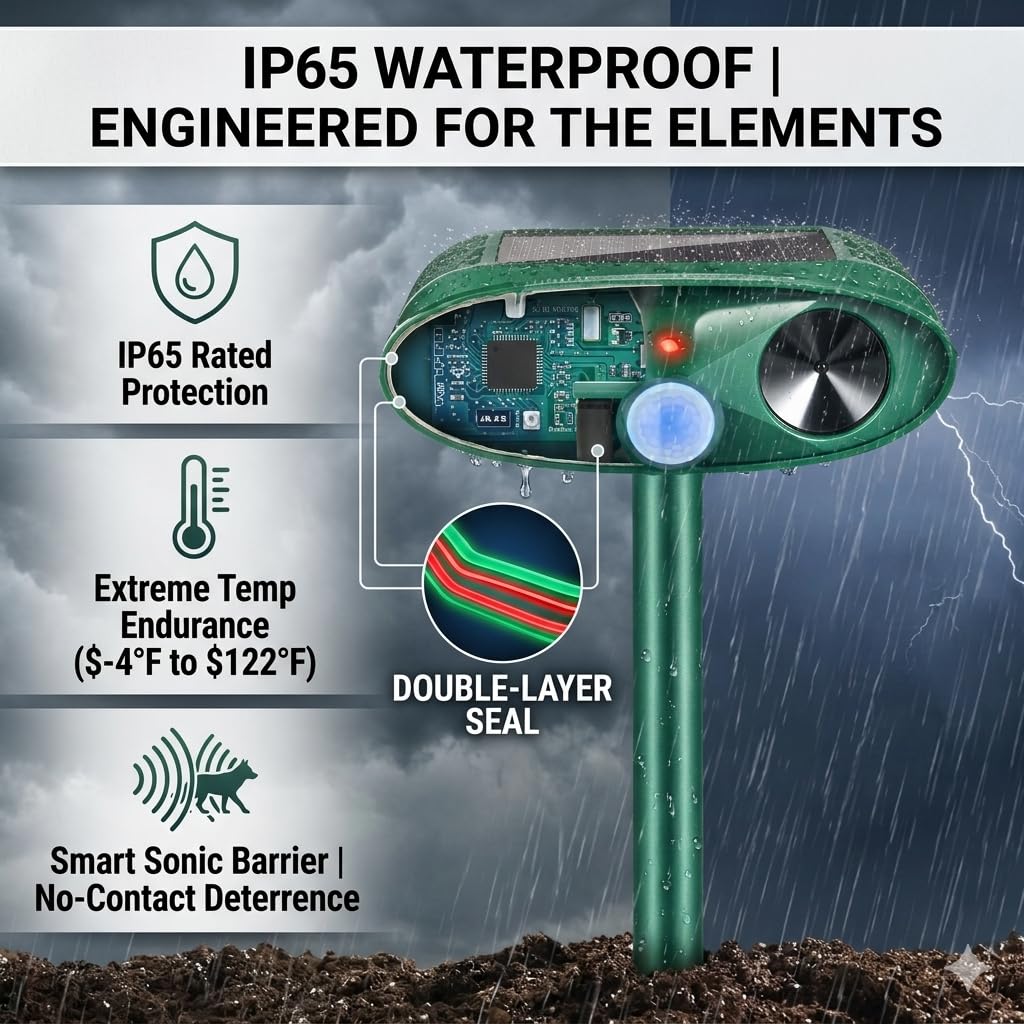 Jahy2Tech Sonic Fortress Pro in driveway protects plants without harming pets.