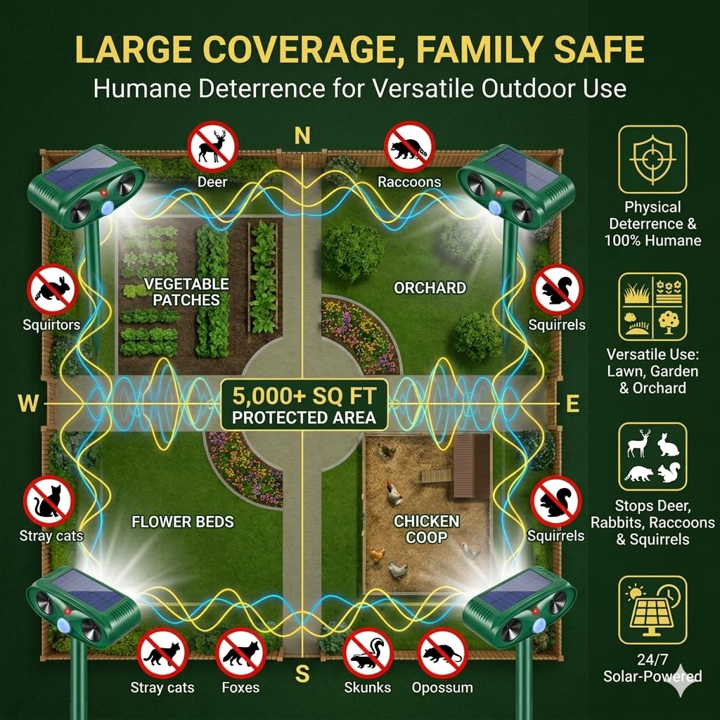Jahy2Tech Sonic Fortress Pro mounted post-side deters wildlife effectively.