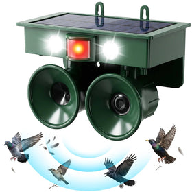 JahyElec 2026 solar ultrasonic deterrent front view reduces bird visits on exterior walls.
