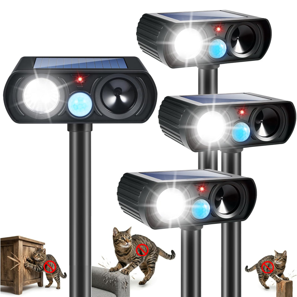 JahyElec 4pack sonic cat deterrent unit protects gardens with humane ultrasonic waves