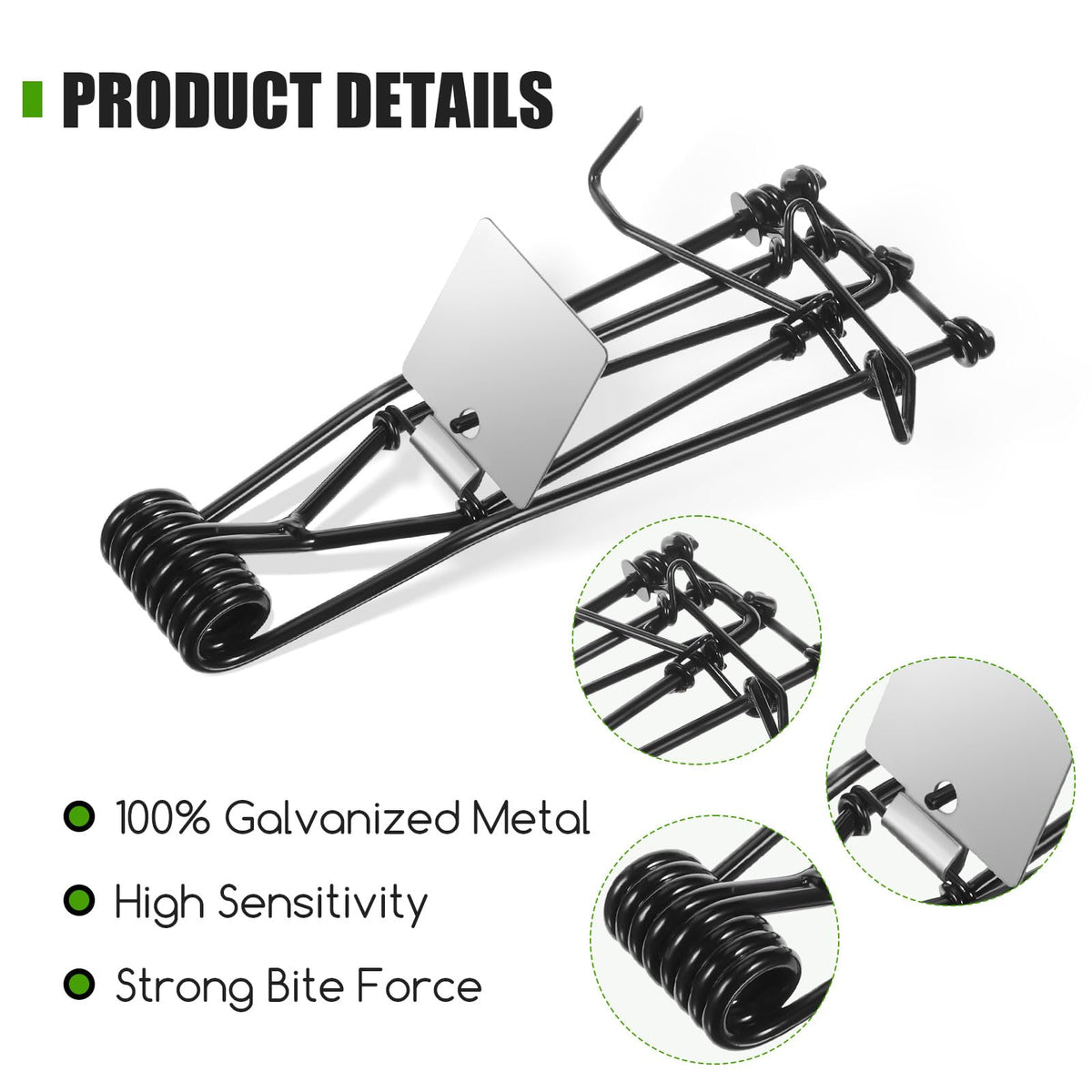 JahyElec galvanized mole trap exterior for tough weather resistance and longevity.