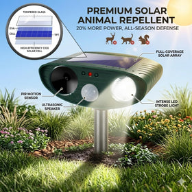 JahyElec LED flashing indicator activates deterrence during wildlife intrusions.