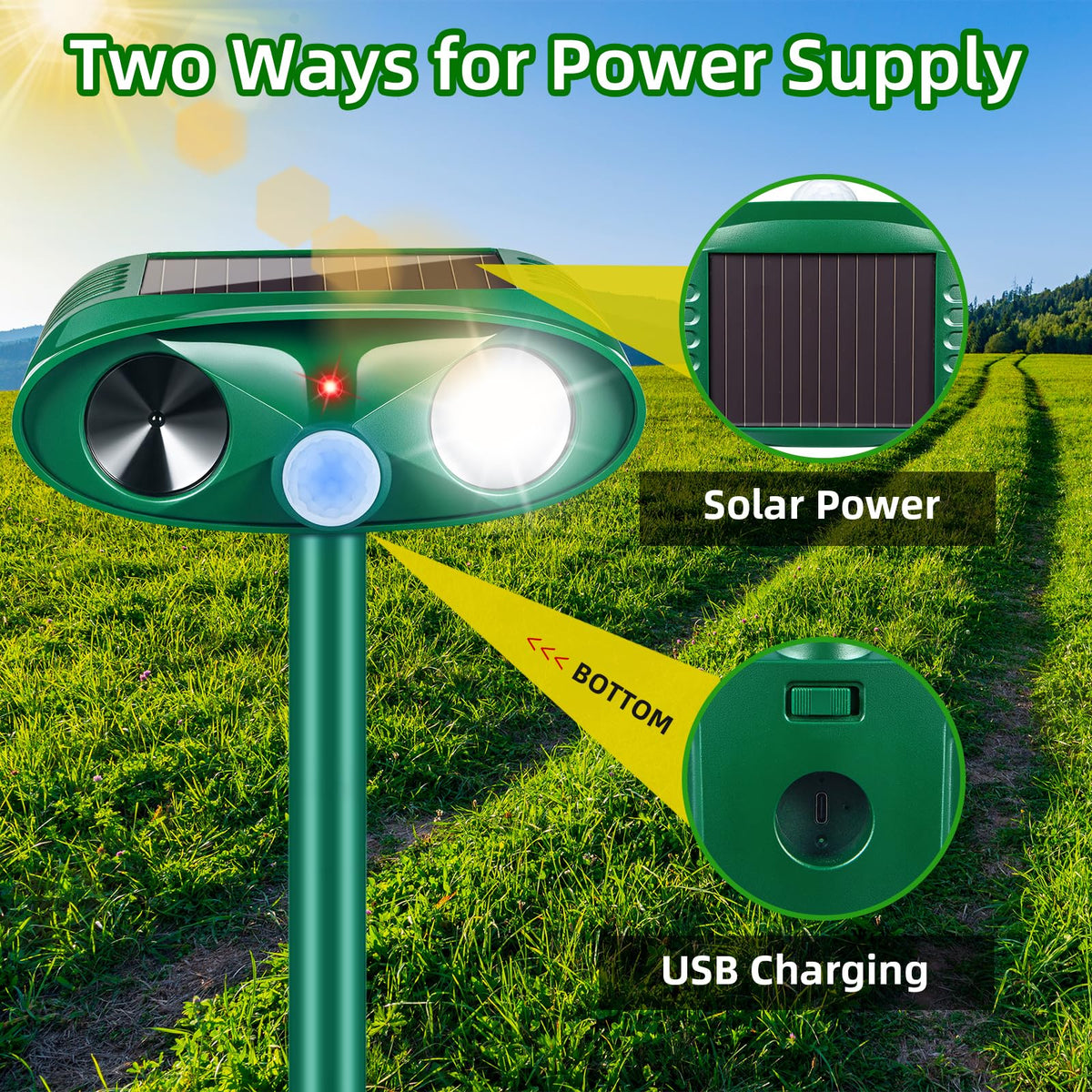JahyElec Fortress Pro LED strobe light deters animals outdoors.